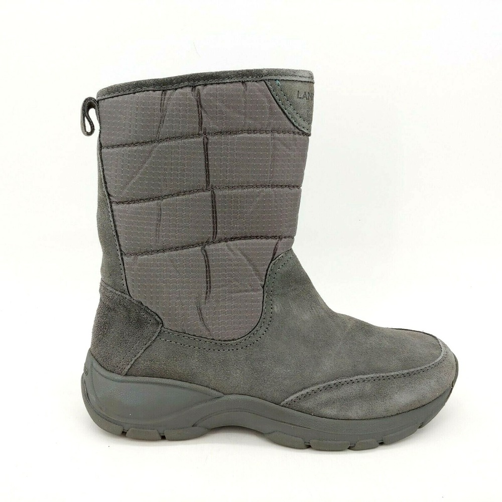 Lands End Boots Womens Gray 6 Suede All Weather Shoes Lined Side Zip‎ Mid Calf
